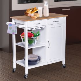 Kitchen Trolley Cart with Cupboards in White