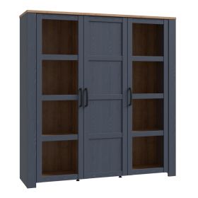 Karen Riviera Oak Top 3 Door Large Display Cabinet - Navy