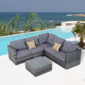 Modern 4PC Rattan Corner Sofa Set - Grey