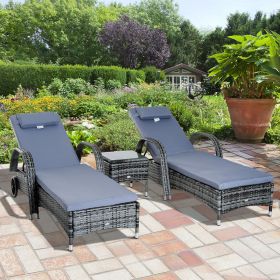 2 Seater Rattan Sun Lounger Set with Side Table - Grey