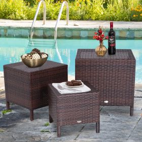 3PC Brown Woven Wicker Nesting Tables