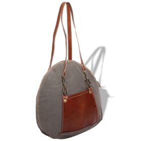 Hand Bag Canvas and Real Leather Grey