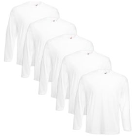 5 Fruit of the Loom Long Sleeve Value Weight T-shirt White M