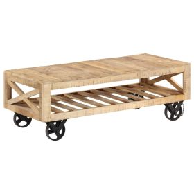 Coffee Table with Wheels Solid Mango Wood 110x50x37 cm