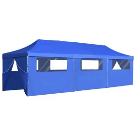 Folding Pop-up Party Tent with 8 Sidewalls 3x9 m Blue