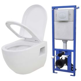 Wall-Hung Toilet with Concealed Cistern Ceramic White