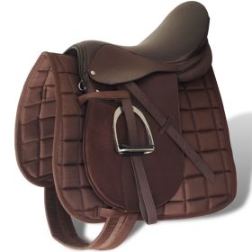 Horse Riding Saddle Set 17.5 Inch Real Leather Brown 12 cm 5-in-1