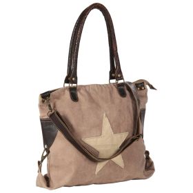 Shopper Bag Brown 41x63 cm Canvas and Real Leather