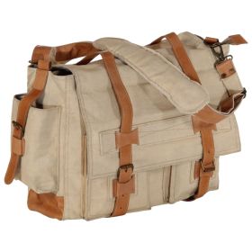 Shoulder Bag Beige 42x13x34.5 cm Canvas and Real Leather