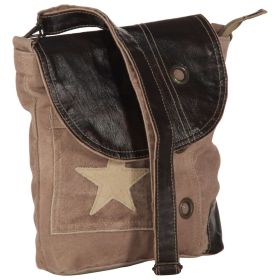Shoulder Bag Brown 29x6x24 cm Canvas and Real Leather