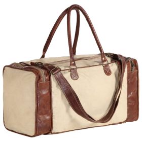 Weekend Bag Beige 54x23x52 cm Canvas and Real Leather