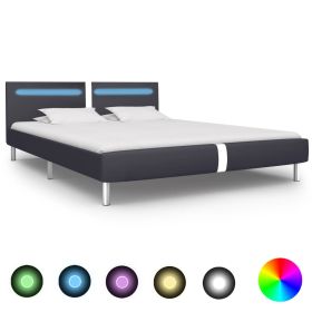 Bed Frame with LED Black Faux Leather 150x200 cm