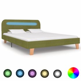 Bed Frame with LED Green Fabric 135x190 cm Double