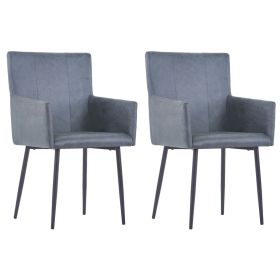 Dining Chairs with Armrests 2 pcs Grey Faux Suede Leather
