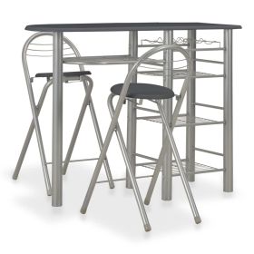 3 Piece Bar Set with Shelves Wood and Steel Black