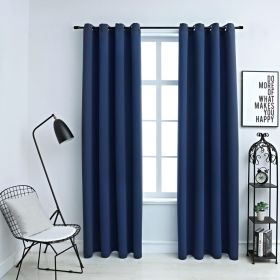 Blackout Curtains with Metal Rings 2 pcs Blue 140x245 cm