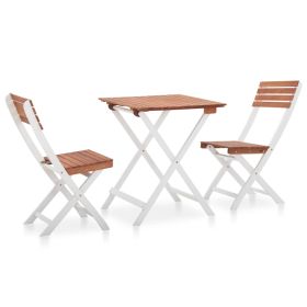 3 Piece Bistro Set Solid Acacia Wood Dark Brown and White