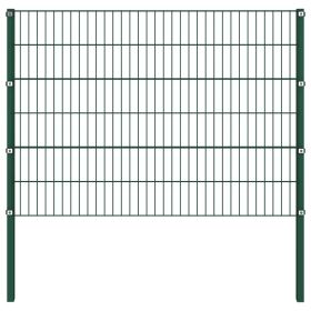 Fence Panel with Posts Iron 15.3x1.2 m Green