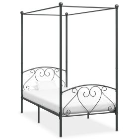 Canopy Bed Frame Grey Metal 100x200 cm