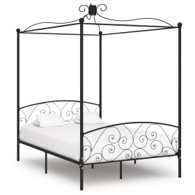Canopy Bed Frame Black Metal 120x200 cm