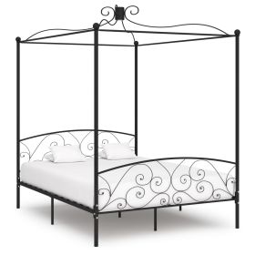 Canopy Bed Frame Black Metal 180x200 cm