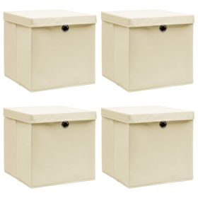 Storage Boxes with Lid 4 pcs Cream 32x32x32 cm Fabric