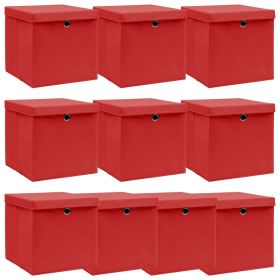 Storage Boxes with Lids 10 pcs Red 32x32x32 cm Fabric