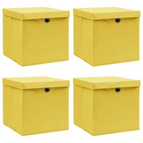 Storage Boxes with Lids 4 pcs Yellow 32x32x32 cm Fabric