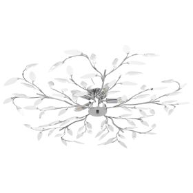 Ceiling Lamp with Acrylic Crystal Leaf Arms for 5 E14 Bulbs White