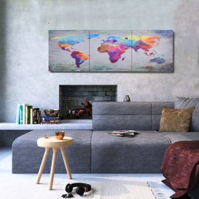 Canvas Wall Print Set World Map Multicolour 120x40 cm