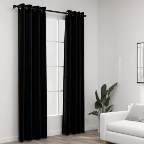 Linen-Look Blackout Curtains with Grommets 2pcs Black 140x245cm