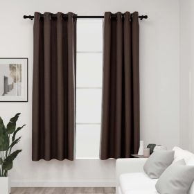 Linen-Look Blackout Curtains with Grommets 2pcs Taupe 140x175cm