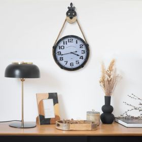 Wall Clock with Rope Black and Brown 44x8x79 cm Iron and MDF