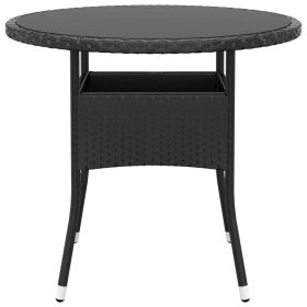 Garden Table Ø80x75 cm Tempered Glass and Poly Rattan Black