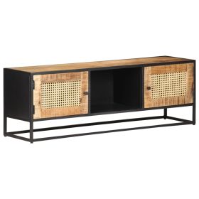 TV Cabinet 120x30x40 cm Rough Mango Wood and Natural Cane