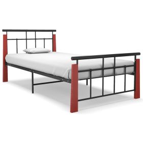 Bed Frame Metal and Solid Oak Wood 90x200 cm