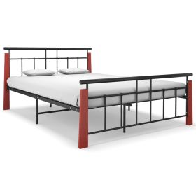 Bed Frame Metal  and Solid Oak Wood 140x200 cm