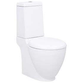 WC Ceramic Toilet Bathroom Round Toilet Bottom Water Flow White