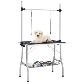 Adjustable Dog Grooming Table with 2 Loops and Basket