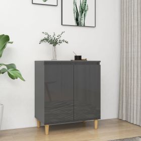 Sideboard&Solid Wood Legs High Gloss Grey 60x35x70 cm Chipboard