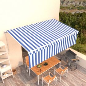 Manual Retractable Awning with Blind 5x3m Blue&White