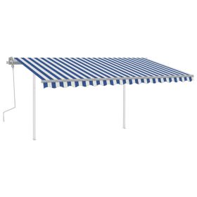 Manual Retractable Awning with LED 4x3.5 m Blue and White