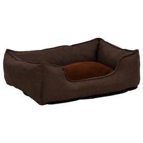 Dog Bed Brown 65x50x20 cm Linen Look Fleece