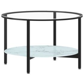 Tea Table Black and White Marble 70 cm Tempered Glass