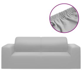 2-Seater Stretch Couch Slipcover Grey Polyester Jersey