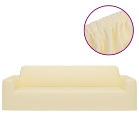 3-Seater Stretch Couch Slipcover Cream Polyester Jersey