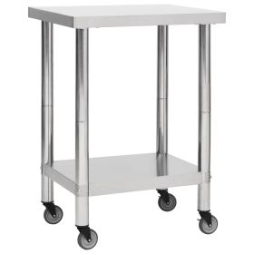 Kitchen Work Table with Wheels 60x30x85 cm Stainless Steel