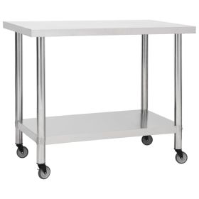 Kitchen Work Table with Wheels 100x30x85 cm Stainless Steel