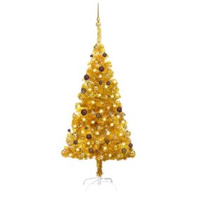 Artificial Christmas Tree with LEDs&Ball Set Gold 150 cm PET