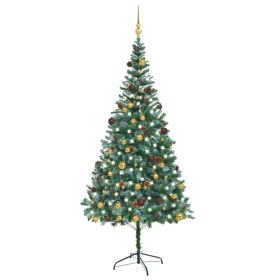 Artificial Pre-lit Christmas Tree with Ball Set&Pinecones 210 cm